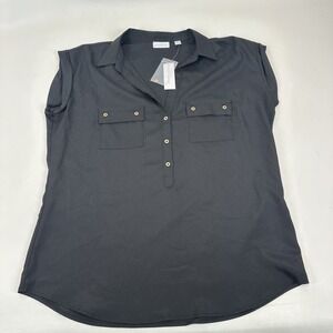 New York & Co Black Sleeveless Blouse Double Breasted Size L NWT